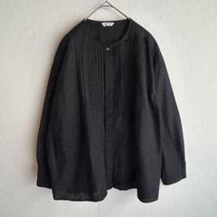 未使用級✨ヘブンリー コットンリネン ピンタック ノーカラー ブラウス 黒 F 公式 ストアファッション - 未使用級✨ヘブンリー コットン