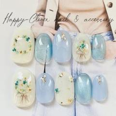 ☆A-500☆ネイルチップ 水色の押し花ブーケネイル