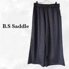 美品『ビーエスサドル』ワイド パンツ【LL】ブラック 大きい ストライプ　ゴム
