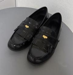 【新品未使用】ZARA 　フラットコインローファー メタルディティール 黒　38 ZARAフラットローファー メタルディテール コインローファー 36