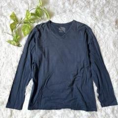 【Authentic】 メンズ 長袖Tシャツ (XL) ブルー Vネック 綿