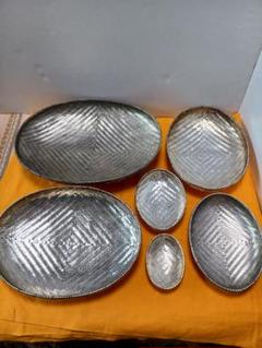 時代物　金属(銀?)網代網皿ざる6点セット　茶道具 時代物金属(銀?)網代網皿ざる6点セット茶道具