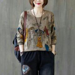 秋冬 レディース ゆったり レトロ Tシャツ 長袖 ニットブラウス セーター9