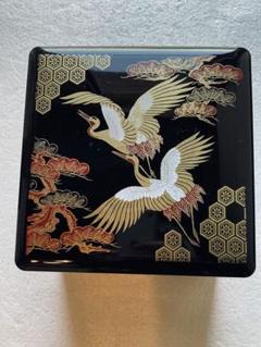 骨董 お重 重箱 沈金 老松に鶴亀 重箱沈金松