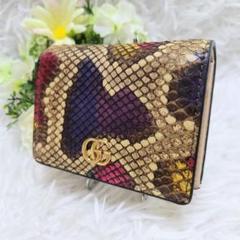 レア美品✨グッチ◇マルチカラーパイソン二つ折り財布　ゴールド金具マーモント