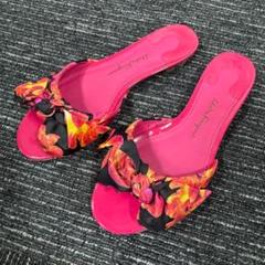 未使用品 Ferragamo ミュール フラワープリント ピンク系 22.5cm