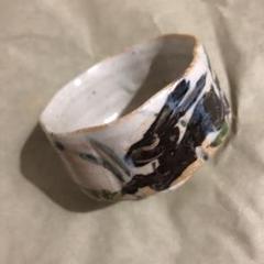 岡晋吾白磁安南藍手描き花模様片口盃