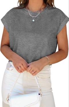 ☆Tシャツ レディース 半袖 ショート丈 トップス グレー S ラウンドネック