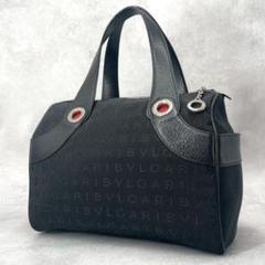 【極美品】BVLGARI ミニボストン　レザー　黒　ロゴマニア　ロゴ金具　刻印