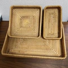 ベトナム手工芸ラタンの角型バスケット (3個セット) 籐製品N0188