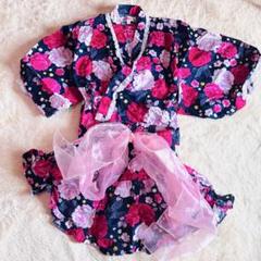 TIME&TIME 美品　120 浴衣ドレス　フリル　レース　黒　華やか　薔薇