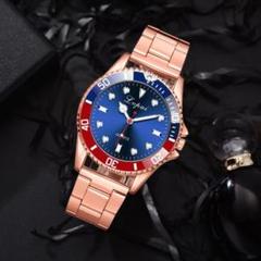 t98新品 送料込み メンズ ビジネス クォーツ 腕時計 ゴールド×青赤