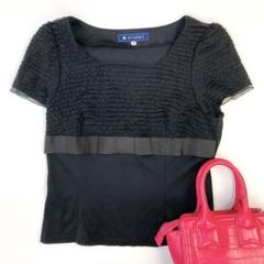 エムズグレイシー 半袖Tシャツ プリント サングラス スパンコール リボン 40 美品 24年 エムズグレイシー 40 Tシャツ リボン スパンコール