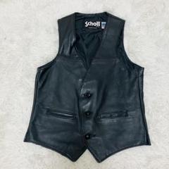Schott ショット 424V USA製 レザーベスト くるみボタン Lサイズ 中古・古着通販】Schott (ショット) レザーベスト 424V ブラック