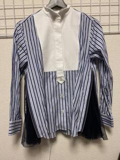 サカイ sacai ストライプ サイド プリーツ入り シャツ プリーツシャツ