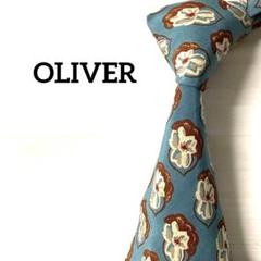 OLIVER オリバー　ネクタイ　花柄　ブルーグリーン　ドットのサムネイル