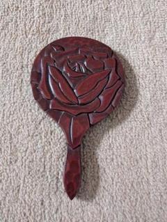 未使用品　鎌倉彫　手鏡　芍薬　アンティーク　昭和レトロ 未使用品 鎌倉彫 手鏡 芍薬 アンティーク 昭和レトロ