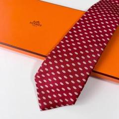 美品 HERMES エルメス ネクタイ シルク100% ワインレッド系 総柄