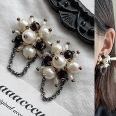 ▫︎▪︎1192024▪︎▫︎パールカボ×チェーンピアス/aaacccu