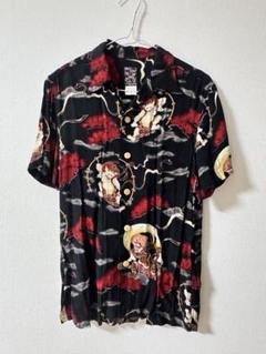 oniwasoto 美品 風神 雷神 和柄 アロハシャツ レーヨン オニワソト 中古品 Oniwasoto オニワソト 和柄 風神 雷神 アロハシャツ L