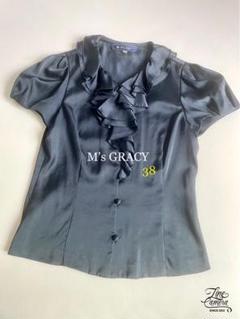 極美品　M's GRACY 38　ブラウス　リボン　シアー　カメリア　現行タグ カメリアリボンブラウス | msgracy