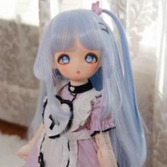 ドールウィッグ 8〜9インチ ロングヘア 姫カット カール ブルー SD BJD
