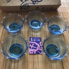 昭和レトロ ポップ フリル ガラス容器5点セット　佐々木ガラス／青いびーどろ