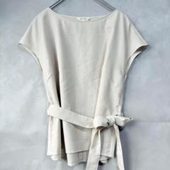 美品☆プラステ 半袖トップス M 白 フレンチスリーブTシャツ ウエストリボン