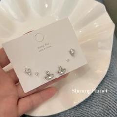 【6個セット】ピアス　ビジュー　きらきら　両耳　シルバー　惑星　星　シンプル