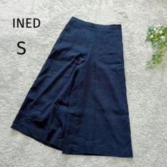 3764　INED　イネド　ワイドパンツ　麻　レーヨン　ネイビー　S　裏地付き
