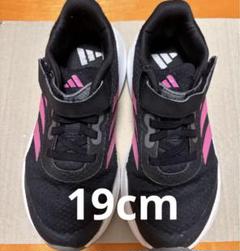 adidas ブラック/ピンク スニーカー　ジュニア　キッズ　コアファイト　19