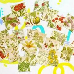 ⚘レトロ絵画風草花の切手型フレークシール⚘46枚セット