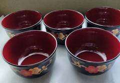[新品未使用]特選会津塗 御好碗 5客セット 天然木加工 漆器 雅匠