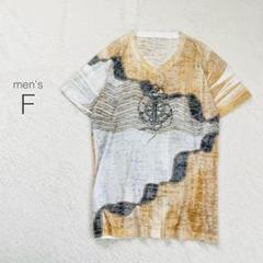 ヴィンテージ風Tシャツ 半袖 Ｖネック 総柄 マリン カジュアル 個性的 春夏