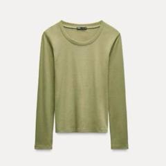 ZARA リブ編み tシャツ　長袖　カーキ　Lサイズ　ザラ　ロンtのサムネイル