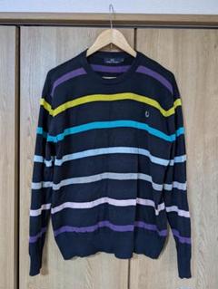 イングランド製FRED PERRY ボーダーニットセーター FRED PERRY』 ニット ボーダー 刺繍ロゴ ウール 白× 黒 【M】