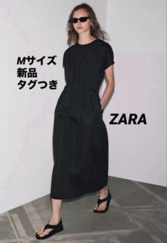 ZARA ザラ　プリーツ入りミディ丈トレンチコートワンピース プリーツ入りミディ丈トレンチコートワンピース - ブラック