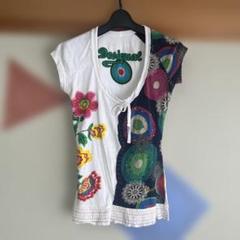 Desigual 花柄 Vネック Tシャツ 半袖