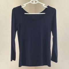 ユニクロエアリズムUVカットUネックTシャツ八分袖　ネイビーM