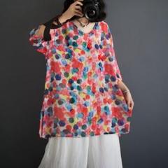 Tシャツ カラフル プリント オーバーサイズ 薄手 ゆったり スリット