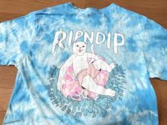 RIPNDIP ネコ キャラ プリント Tシャツ M タイダイ 水色 両面