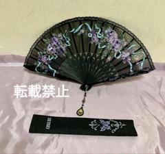 ANNA SUI 扇子　ブラック　アナスイ　薔薇　未使用　ラメ　レース