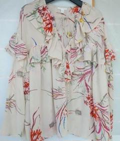 H＆M フラワープリント フリル付き長袖ブラウス