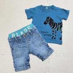 ゼブラプリントTシャツとJUNK STOREのデニムショートパンツセット 80