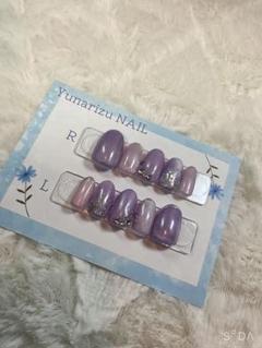 ❀ ネイルチップ サイズオーダー ショートオーバル パープル シンプル ❀