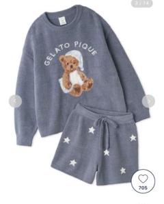 新品未使用 ジェラートピケ ルームウェア 上下 GOOD NIGHT BEAR ジェラートピケ gelato pique GOOD NIGHT BEAR ジャガードプル
