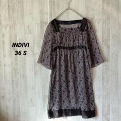 INDIVI 総柄 シフォンワンピース M 36 チュニック 半袖 キレイめ