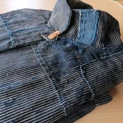 擦れ擦れ縞木綿の襤褸ジャケット　ハンドメイド　古布リメイク41　野良着 擦れ擦れ縞木綿の襤褸ジャケット ハンドメイド 古布リメイク41