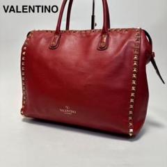 p44【美品】ヴァレンティノ　ロックスタッズ　ビジュー　レザー　ハンドバッグ