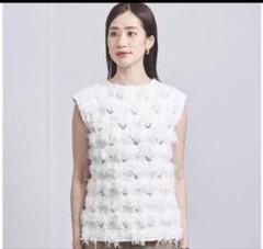 カットフリンジノースリーブニット Fringe N/S knit tops フリンジノースリーブニットトップス